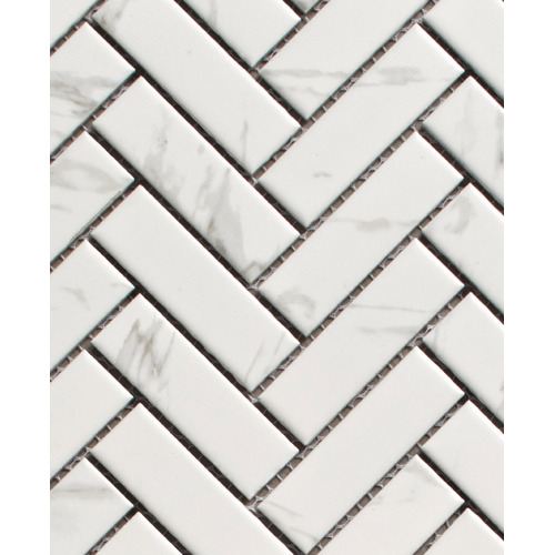 Scout Matt Carrara Look Herringbone Porcelain Mosaic Tile Temple